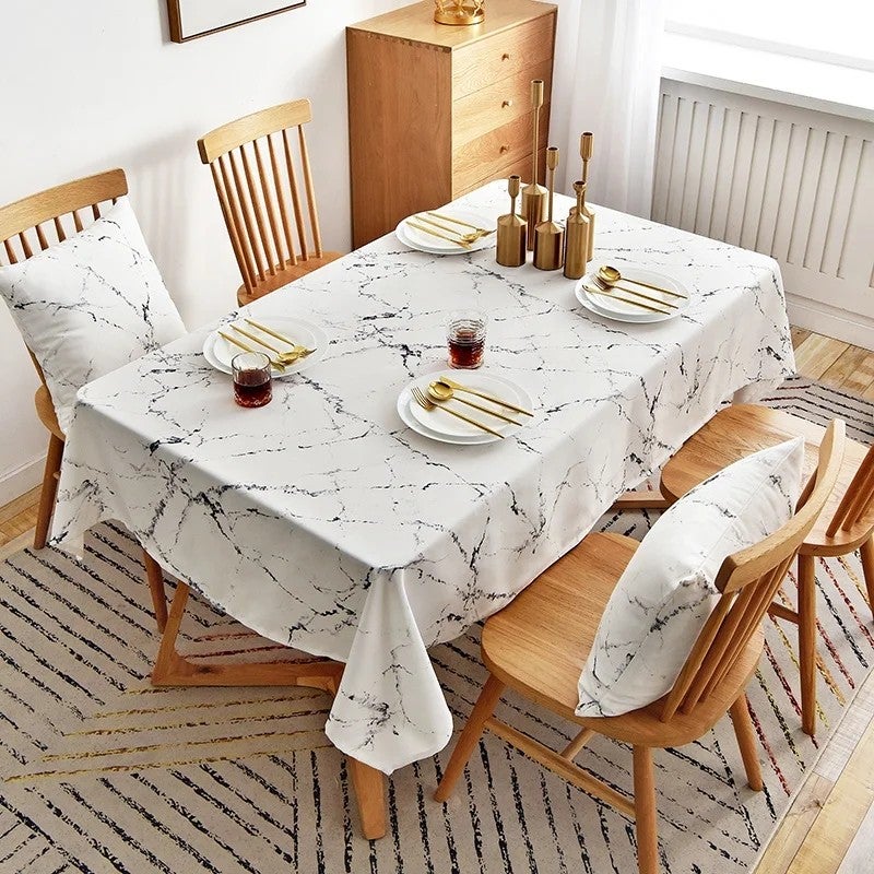 Bluejw ized White Black Marble Pattern Tablecloths for Dinner Restaurant Hotel Home Polyester Plain Weave Table Cloths for Events - Image 2
